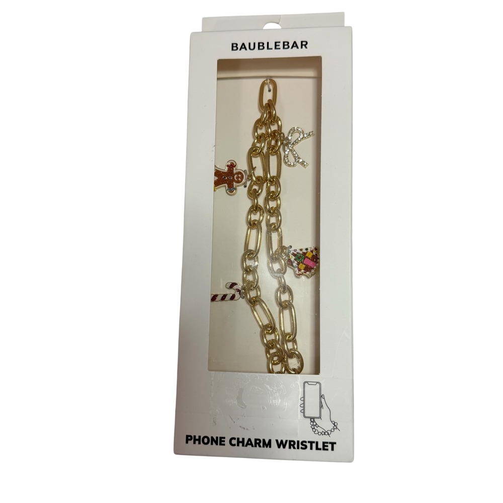 Baublebar‎ Holiday Phone Charm Wristlet Gold Chain Gingerbread Candy Cane